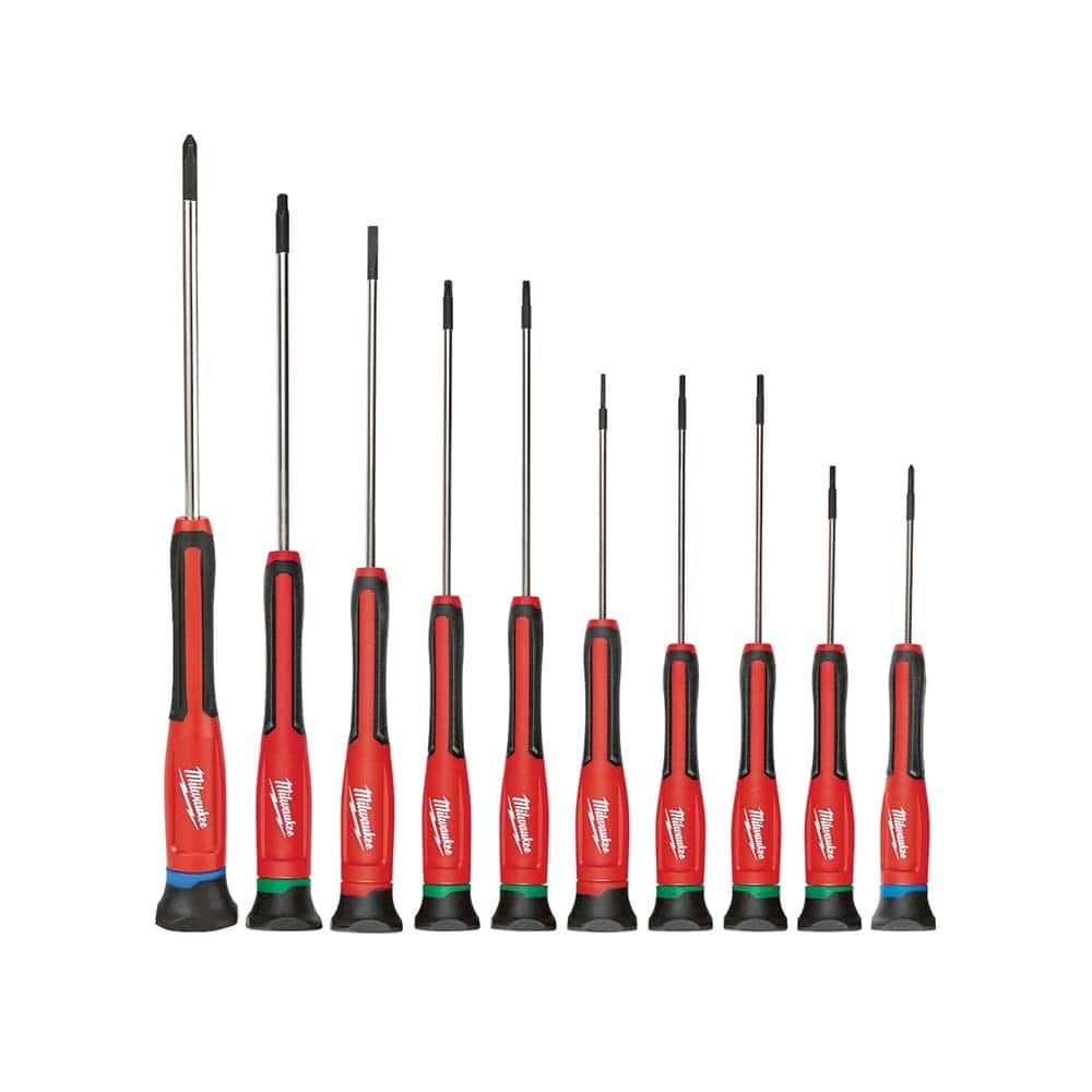 Milwaukee Tool - Screwdriver Sets; Screwdriver Types Included: Philips, Slotted, Torx ; Number of Pieces: 10.000 ; Phillips Size Range: #00, #0 ; Width Range: Less than 12" ; Slotted: Yes ; Phillips: Yes - Exact Industrial Supply