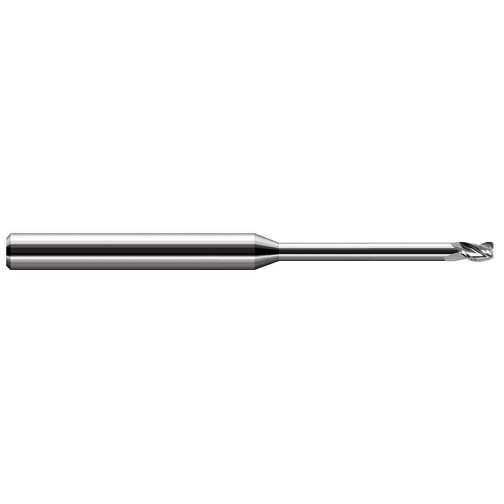 Corner Radius End Mill: 0.031″ Dia, 0.045″ LOC, 0.005″ Radius, 3 Flutes, Solid Carbide 2-1/2″ OAL, 1/8″ Shank Dia, 30 ° Helix, Bright/Uncoated, Corner Radius End