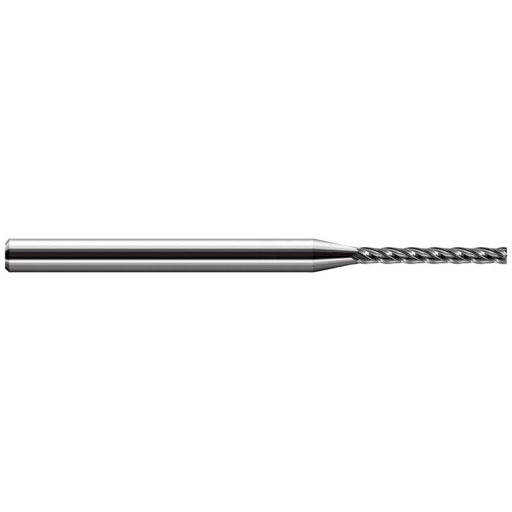 Corner Radius End Mill: 1/4″ Dia, 2″ LOC, 0.03″ Radius, 4 Flutes, Solid Carbide 4″ OAL, 1″ Shank Dia, Helix, Bright/Uncoated, Corner Radius End, Centercutting