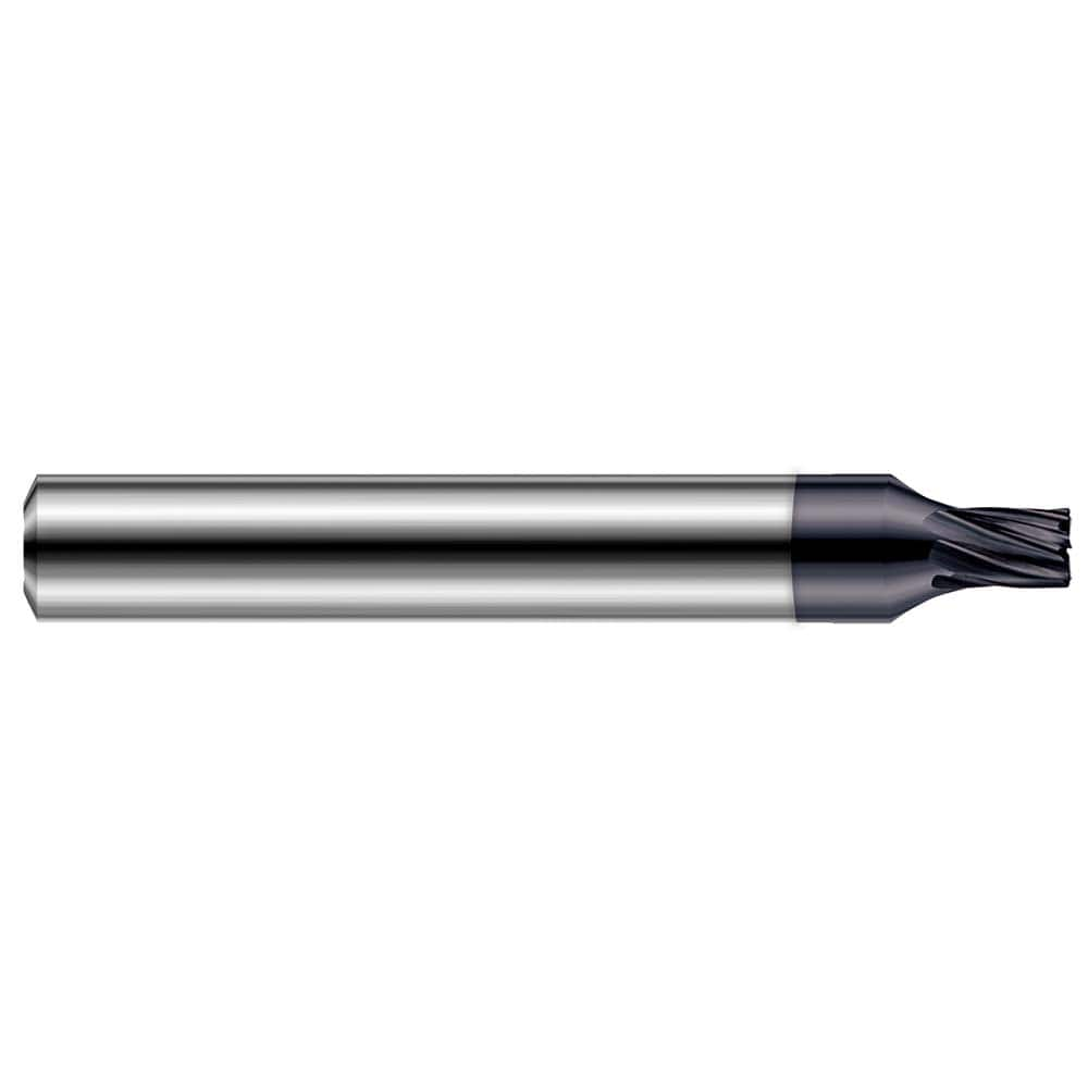 Corner Radius End Mill: 1/8″ Dia, 3/8″ LOC, 0.01″ Radius, 7 Flutes, Solid Carbide 2-1/2″ OAL, 1/4″ Shank Dia, 20 ° Helix, AlTiN Coated, Corner Radius End