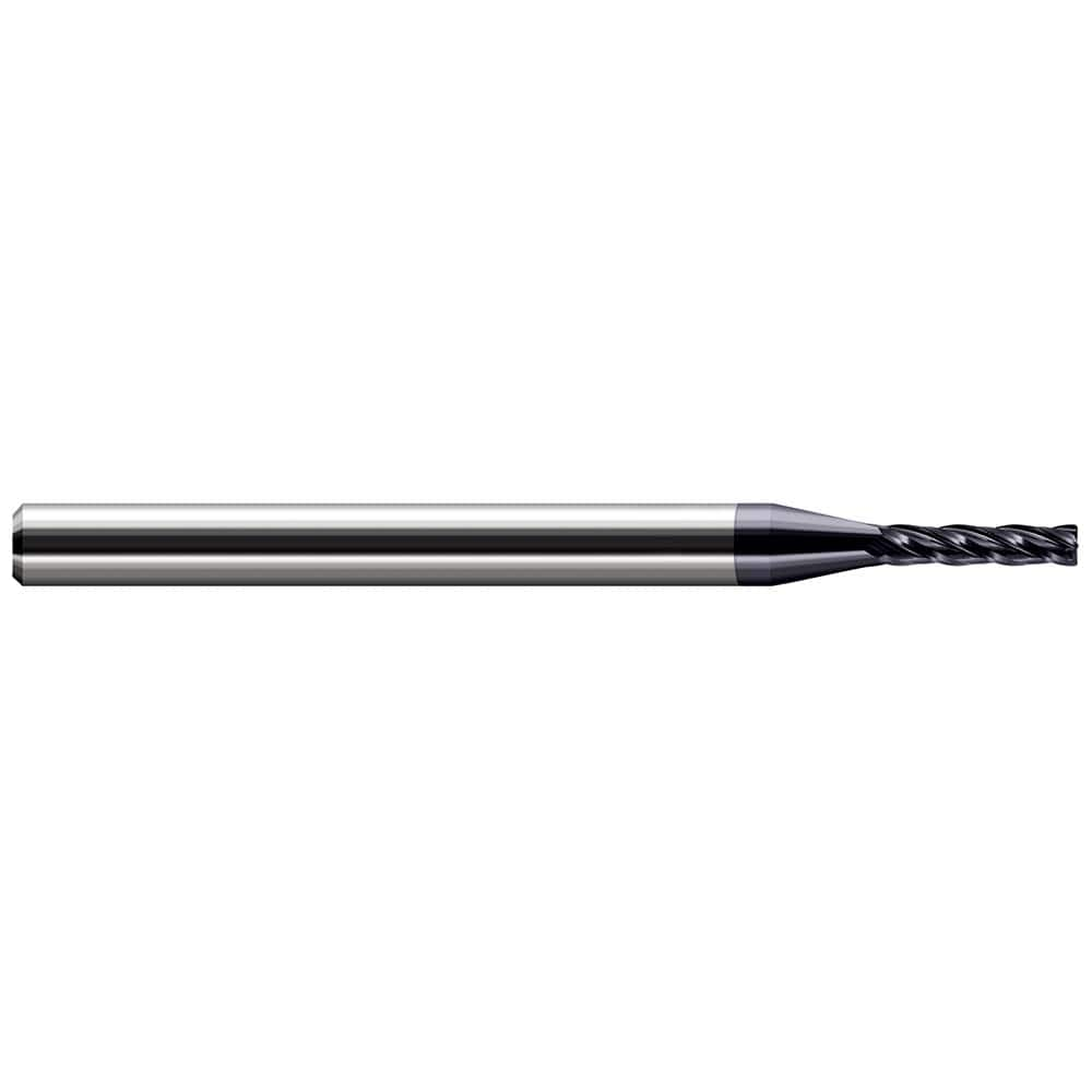 Corner Radius End Mill: 1/4″ Dia, 1-1/4″ LOC, 0.02″ Radius, 4 Flutes, Solid Carbide 4″ OAL, 1″ Shank Dia, Helix, AlTiN Coated, Corner Radius End, Centercutting