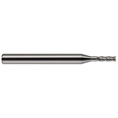 Corner Radius End Mill: 0.031″ Dia, 3/32″ LOC, 0.005″ Radius, 4 Flutes, Solid Carbide 1-1/2″ OAL, 1/8″ Shank Dia, 30 ° Helix, Bright/Uncoated, Corner Radius End