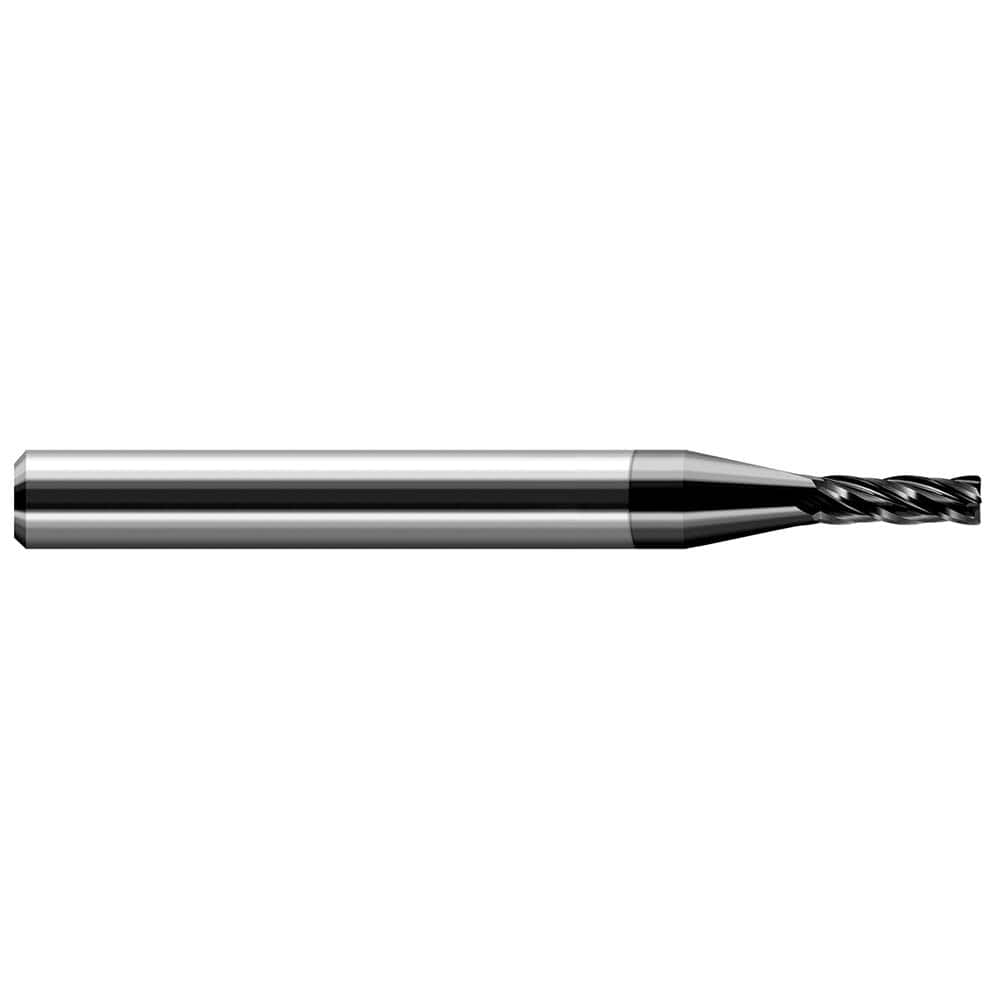 Corner Radius End Mill: 1/8″ Dia, 1/2″ LOC, 0.03″ Radius, 4 Flutes, Solid Carbide 1-1/2″ OAL, 1″ Shank Dia, Helix, Amorphous Diamond Coated, Corner Radius End, Centercutting