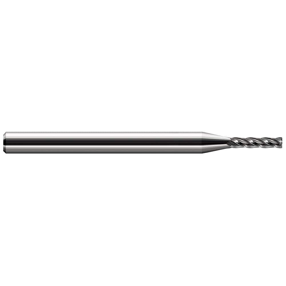 Corner Radius End Mill: 0.1″ Dia, 1/2″ LOC, 0.01″ Radius, 4 Flutes, Solid Carbide 2-1/2″ OAL, 1/8″ Shank Dia, 30 ° Helix, Bright/Uncoated, Corner Radius End