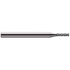 Corner Radius End Mill: 0.078″ Dia, 13/32″ LOC, 0.005″ Radius, 4 Flutes, Solid Carbide 2-1/2″ OAL, 1/8″ Shank Dia, 30 ° Helix, Bright/Uncoated, Corner Radius End