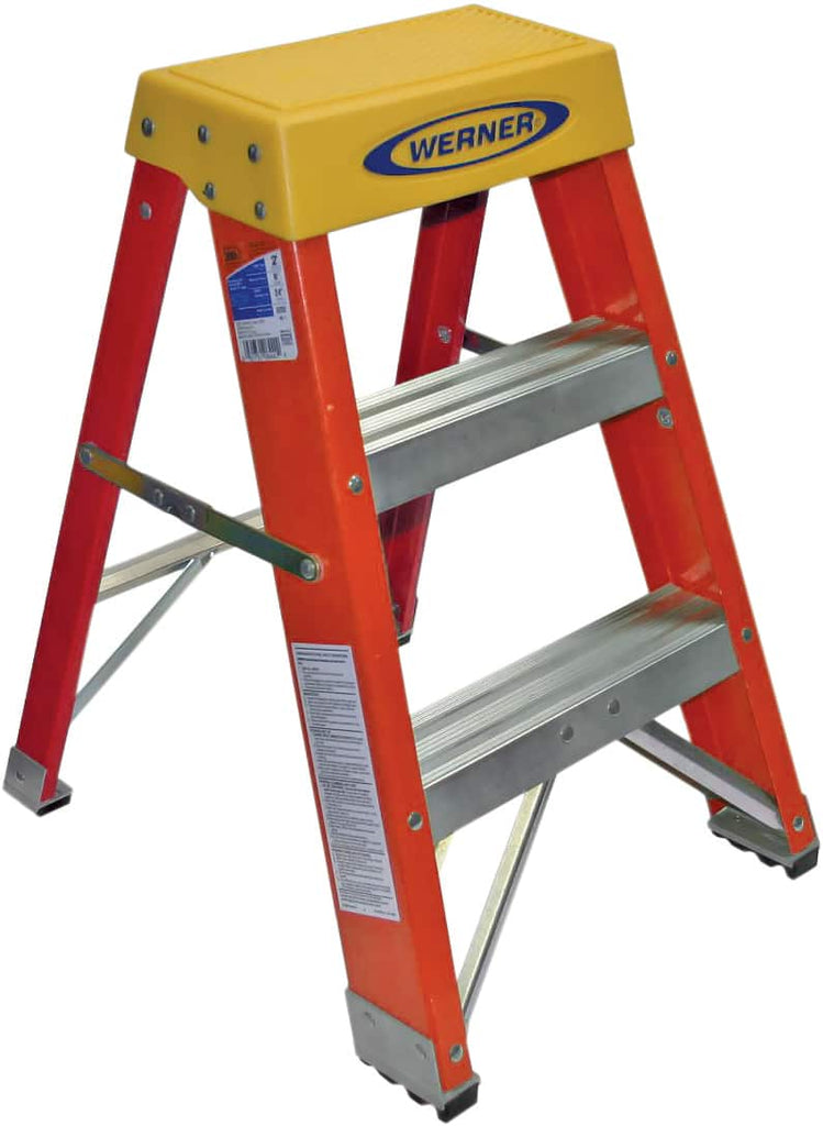 Werner - 2 Steps, 2' High, Type IA Rating, Fiberglass Step Stand - 300 Lb Load Capacity, 17-1/4" Base Width - A1 Tooling