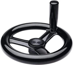 Elesa - 11.34", 3 Spoke Handwheel with Revolving Handle - 2.28" Hub, Duroplast, Black Glossy Finish - A1 Tooling