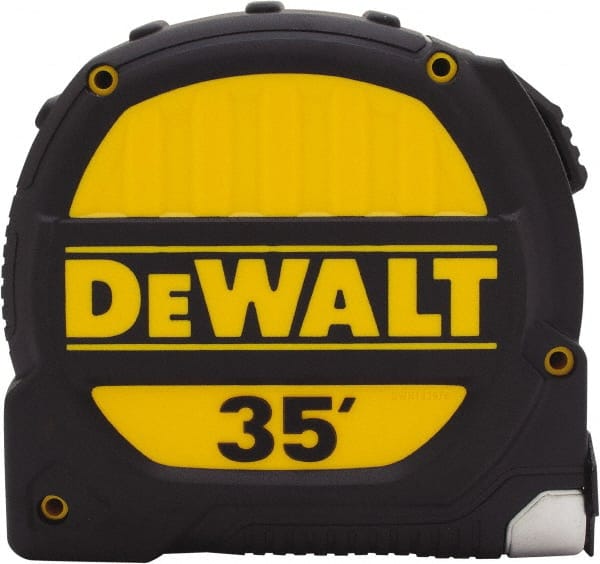 Tape Measure: 35' Long, 1-1/4″ Width, Yellow Blade 1/16″ Graduation, Inch Graduation, Black & Yellow Case