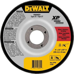 DeWALT - 24 Grit, 9" Wheel Diam, Type 27 Depressed Center Wheel - Coarse/Medium Grade, Ceramic, N Hardness, 6,600 Max RPM - A1 Tooling