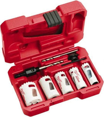 Milwaukee Tool - 9 Piece, 3/4" to 1-1/2" Saw Diam, Hole Saw Kit - Bi-Metal, Toothed Edge, Includes 5 Hole Saws - A1 Tooling