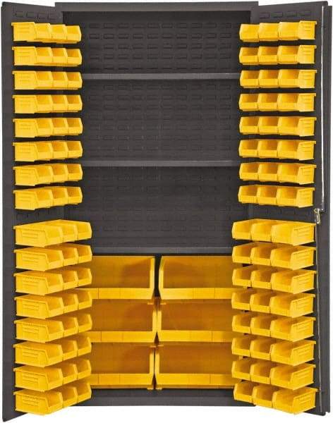 Durham - 3 Shelf 102 Bin Storage Cabinet - Steel, 36" Wide x 24" Deep x 72" High, Yellow - A1 Tooling