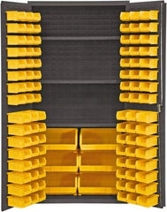 Durham - 3 Shelf 102 Bin Storage Cabinet - Steel, 36" Wide x 24" Deep x 72" High, Yellow - A1 Tooling