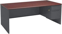 Hon - Steel-Reinforced High-Pressure Laminate/Metal Right Pedestal Desk - 72" Wide x 36" Deep x 29" High, Mahogany/Charcoal - A1 Tooling