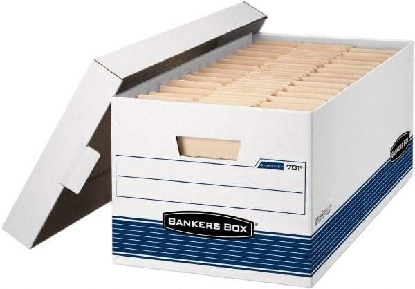 BANKERS BOX - 1 Compartment, 12 Inch Wide x 24 Inch Deep x 10 Inch High, File Storage Box - 1 Ply Side, 2 Ply Bottom, 2 Ply End, White and Blue - A1 Tooling