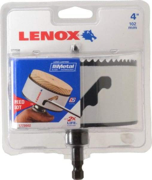 Lenox - 4" Diam, 1-1/2" Cutting Depth, Hole Saw - Bi-Metal Saw, Toothed Edge - A1 Tooling