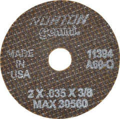 Norton - 2" Aluminum Oxide Cutoff Wheel - 0.035" Thick, 3/8" Arbor, 30,560 Max RPM, Use with Die Grinders - A1 Tooling