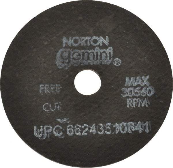 Norton - 2-1/2" Aluminum Oxide Cutoff Wheel - 1/16" Thick, 3/8" Arbor, 30,560 Max RPM, Use with Die Grinders - A1 Tooling