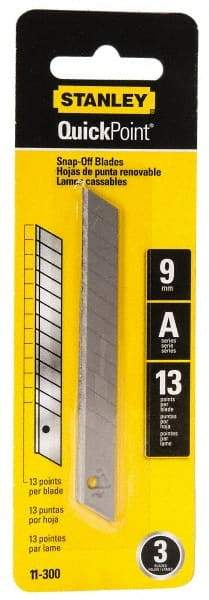 Stanley - 3 Piece Steel Utility Knife Blade - 3-1/2" OAL, 0.017" Blade Thickness - A1 Tooling