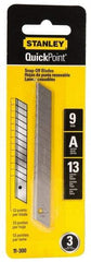 Stanley - 3 Piece Steel Utility Knife Blade - 3-1/2" OAL, 0.017" Blade Thickness - A1 Tooling