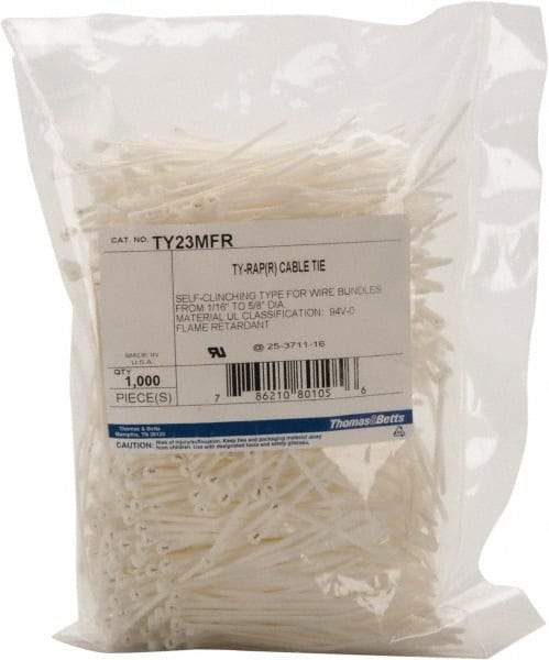 Thomas & Betts - 3.62" Long White Nylon Standard Cable Tie - 18 Lb Tensile Strength, 0.77mm Thick, 6" Max Bundle Diam - A1 Tooling