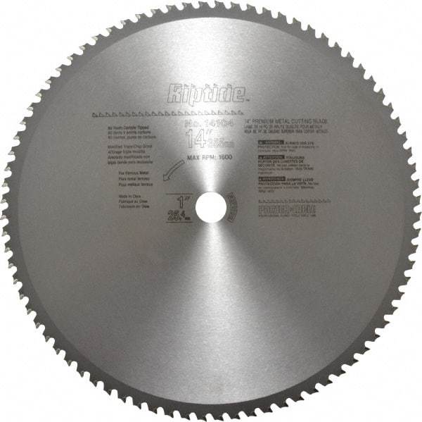 Porter-Cable - 14" Diam, 1" Arbor Hole Diam, 80 Tooth Wet & Dry Cut Saw Blade - Carbide-Tipped, Cutoff Action, Standard Round Arbor - A1 Tooling