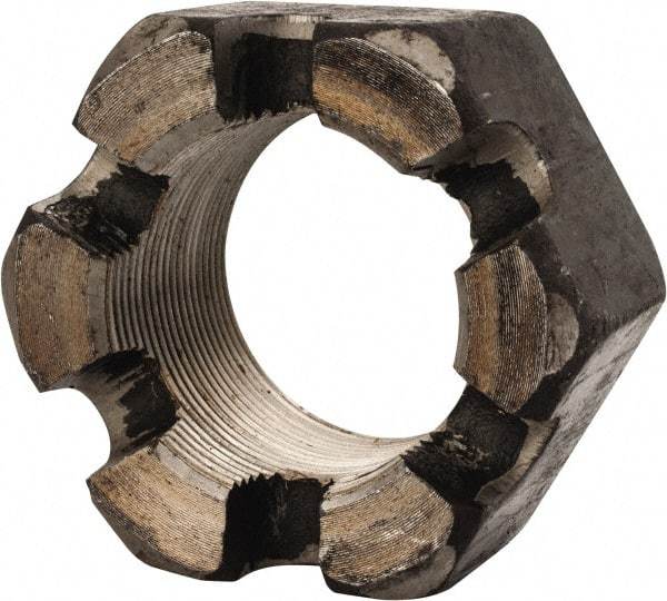 Value Collection - 2-12 UNF Grade 2 Steel Slotted Locknut - 3" Width Across Flats, 1-23/32" High, Uncoated - A1 Tooling