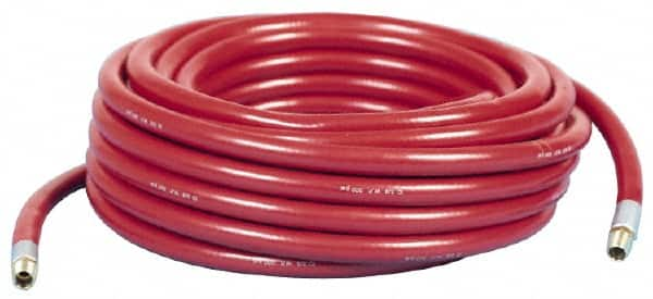 Made in USA - 3/8" ID x 5/8" OD 50' Long Multipurpose Air Hose - MNPT x MNPT Ends, 300 Working psi, -10 to 150°F, 1/4" Fitting, Yellow - A1 Tooling