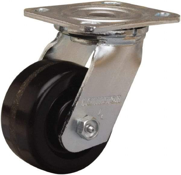 Hamilton - 4" Diam x 2" Wide x 5-5/8" OAH Top Plate Mount Swivel Caster - Phenolic, 800 Lb Capacity, Straight Roller Bearing, 4 x 4-1/2" Plate - A1 Tooling