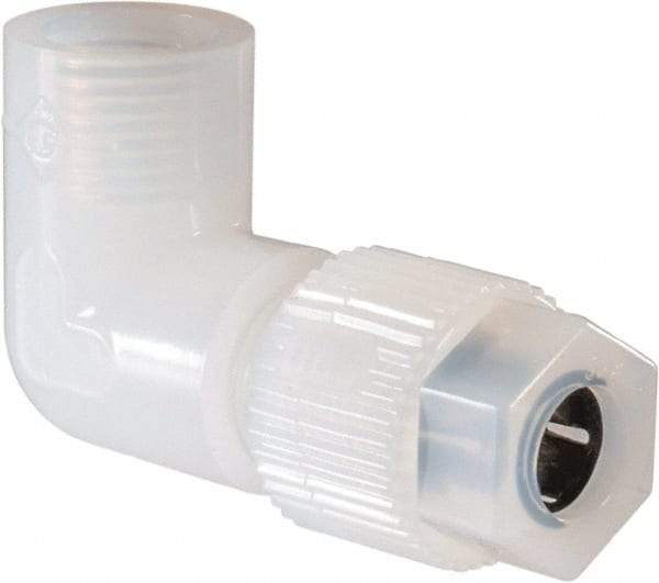 NewAge Industries - 3/8" Tube OD, PFA PTFE Plastic Compression Tube Female Elbow - 1/4 NPT Pipe, 500°F Max, 1/4 Thread - A1 Tooling