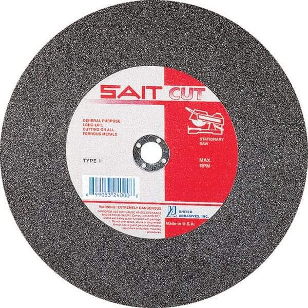 Sait - 10" 36 Grit Aluminum Oxide Cutoff Wheel - 1/8" Thick, 5/8" Arbor, 6,100 Max RPM, Use with Stationary Tools - A1 Tooling