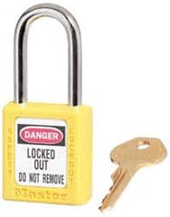 Master Lock - Keyed Alike Conductive Lockout Padlock - 1-1/2" Shackle Clearance, 1/4" Shackle Diam, 1-3/4" Body Height x 1-1/2" Body Width, Yellow, 6 Pins - A1 Tooling