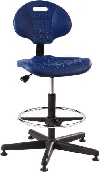 Bevco - 21 to 31" High Adjustable Height Swivel Stool - 27" Wide x 27" Deep, Polyurethane Seat, Blue - A1 Tooling