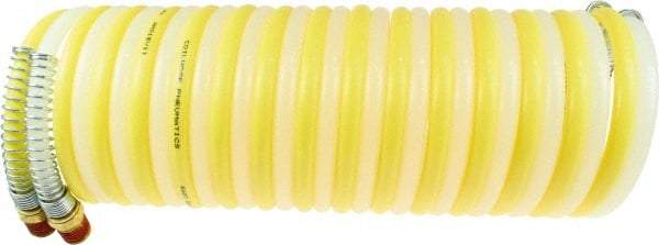 Coilhose Pneumatics - 5/16" ID, 1/4 Thread, 25' Long, Yellow & Natural Nylon Coiled & Self Storing Hose - 175 Max psi, Male Swivel x Male Swivel - A1 Tooling