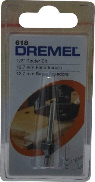 Dremel - 1/2" Diam, 1-1/4" Overall Length, High Speed Steel, Chamfer, Edge Profile Router Bit - 1/8" Shank Diam x 1/8" Shank Length, Uncoated - A1 Tooling