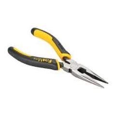 Stanley - 6-1/2" OAL, 2" Jaw Length x 11/16" Jaw Width, Long Nose Side Cutting Pliers - Serrated Jaw, Standard Head, Bi-Material Cushion Grip Handles - A1 Tooling