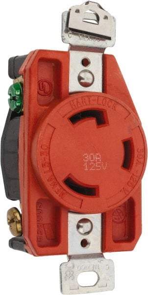 Cooper Wiring Devices - 125 VAC, 30 Amp, L5-30R NEMA, Isolated Ground Receptacle - 2 Poles, 3 Wire, Female End, Orange - A1 Tooling