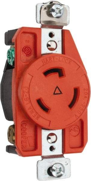 Cooper Wiring Devices - 250 VAC, 20 Amp, L6-20R NEMA, Isolated Ground Receptacle - 2 Poles, 3 Wire, Female End, Orange - A1 Tooling