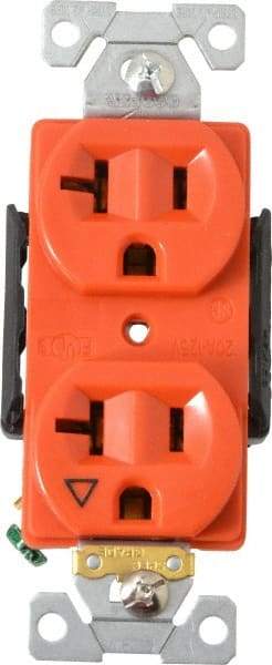 Cooper Wiring Devices - 125 VAC, 20 Amp, 5-20R NEMA Configuration, Orange, Industrial Grade, Isolated Ground Duplex Receptacle - 1 Phase, 2 Poles, 3 Wire, Flush Mount, Chemical and Impact Resistant - A1 Tooling