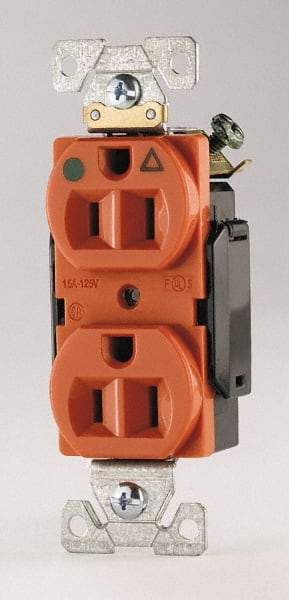 Cooper Wiring Devices - 125 VAC, 15 Amp, 5-15R NEMA Configuration, Orange, Hospital Grade, Isolated Ground Duplex Receptacle - 1 Phase, 2 Poles, 3 Wire, Flush Mount, Chemical, Heat and Impact Resistant - A1 Tooling