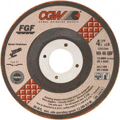 Camel Grinding Wheels - 46 Grit, 4-1/2" Wheel Diam, 1/8" Wheel Thickness, Type 27 Depressed Center Wheel - Medium Grade, Aluminum Oxide, Resinoid Bond, 13,300 Max RPM - A1 Tooling