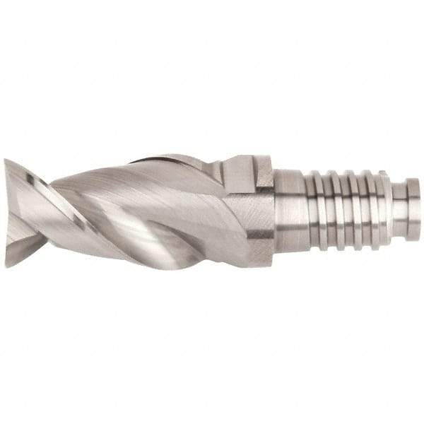 Kennametal - 1/2" Mill Diam, 3/4" LOC, 43.6mm OAL, 5 Flute Square End Mill Head - Duo-Lock 12 Connection, Solid Carbide, AlTiN Finish, Right Hand Flute, Spiral Flute, Centercutting, 39° Helix, Series UCDV - A1 Tooling