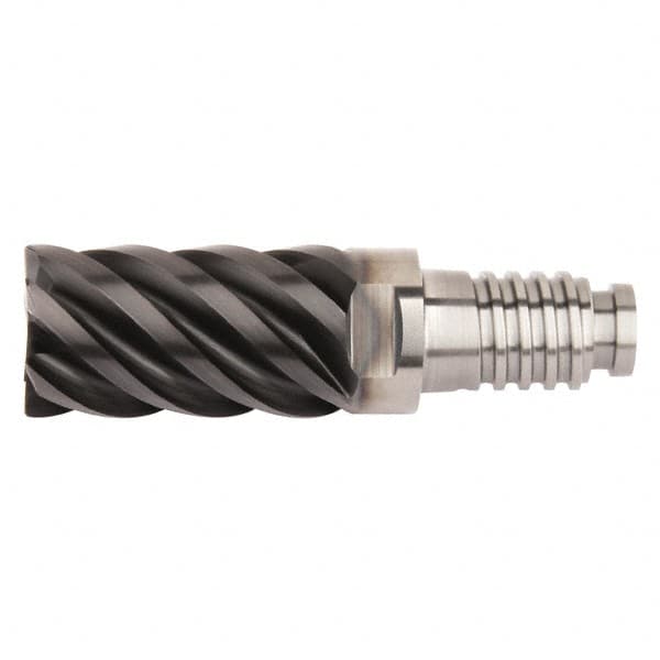 Kennametal - 16mm Diam, 24mm LOC, 6 Flute, 0.75mm Corner Radius End Mill Head - Solid Carbide, AlTiN Finish, Duo-Lock 16 Connection, Spiral Flute, 45° Helix, Centercutting - A1 Tooling