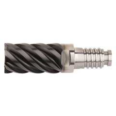 Kennametal - 1/2" Diam, 3/4" LOC, 6 Flute, 0.762mm Corner Radius End Mill Head - Solid Carbide, AlTiN Finish, Duo-Lock 12 Connection, Spiral Flute, 45° Helix, Centercutting - A1 Tooling