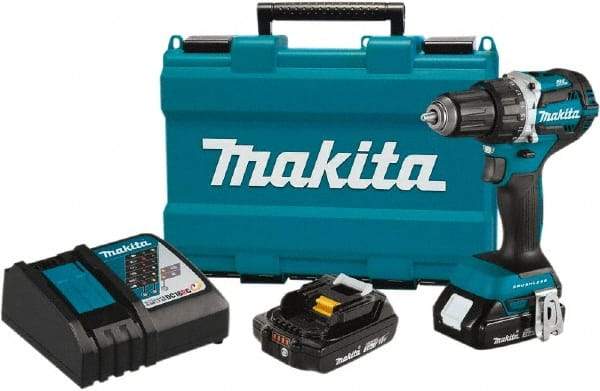 Makita - 18 Volt 1/2" Chuck Pistol Grip Handle Cordless Drill - 0-2000 RPM, Reversible, 2 Lithium-Ion Batteries Included - A1 Tooling