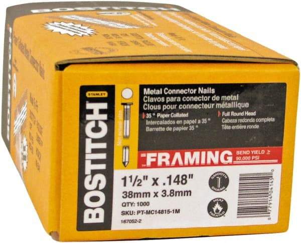 Stanley Bostitch - 16 Gauge 0.0598" Shank Diam 2-1/2" Long Metal Connecting Nails for Power Nailers - Steel, Galvanized Finish, Smooth Shank, Angled Stick Paper Tape Collation, Round Head - A1 Tooling