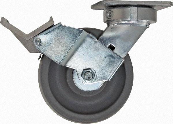 Caster Connection - 6" Diam x 2" Wide x 7-1/2" OAH Top Plate Mount Swivel Caster with Brake - Nylon, 1,500 Lb Capacity, Sealed Precision Ball Bearing, 4 x 4-1/2" Plate - A1 Tooling