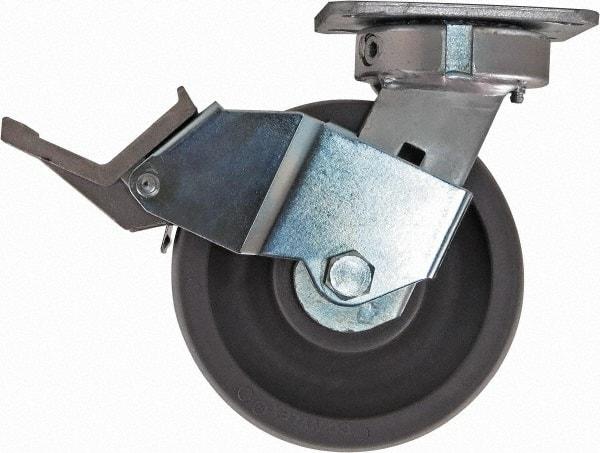 Caster Connection - 6" Diam x 2" Wide x 7-1/2" OAH Top Plate Mount Swivel Caster with Brake - Nylon, 1,500 Lb Capacity, Sealed Precision Ball Bearing, 4 x 4-1/2" Plate - A1 Tooling