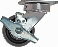 Caster Connection - 4" Diam x 2" Wide x 5-5/8" OAH Top Plate Mount Swivel Caster with Brake - Nylon, 1,000 Lb Capacity, Sealed Precision Ball Bearing, 4 x 4-1/2" Plate - A1 Tooling