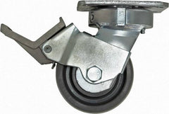 Caster Connection - 4" Diam x 2" Wide x 5-5/8" OAH Top Plate Mount Swivel Caster with Brake - Nylon, 1,000 Lb Capacity, Sealed Precision Ball Bearing, 4 x 4-1/2" Plate - A1 Tooling