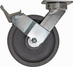 Caster Connection - 8" Diam x 2" Wide x 10-1/8" OAH Top Plate Mount Swivel Caster with Brake - Nylon, 2,000 Lb Capacity, Sealed Precision Ball Bearing, 4 x 4-1/2" Plate - A1 Tooling